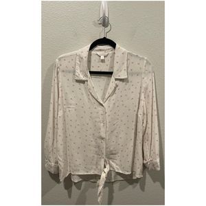 LC LAUREN CONRAD Button Down Tie Front Pink Moon Hearts Blouse
